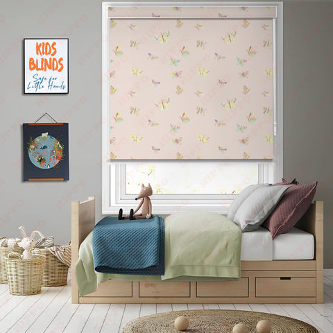 HIPPO Kids Room Blackout Blind with Child Safety Wand Blue Dots Design for Windows Roll Up & Down Blinds for Home