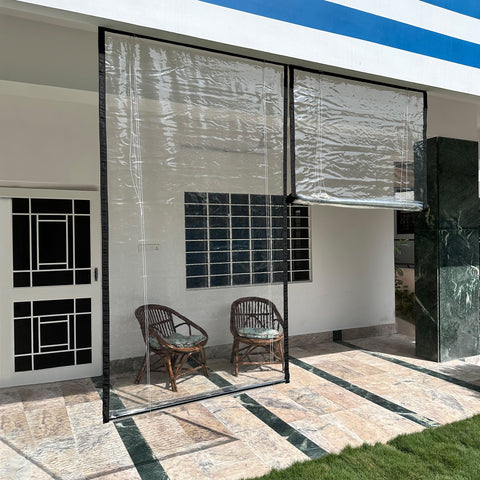 HIPPO Transparent PVC Monsoon Blind for Rain Protection Roll Up Blinds for Balcony, Sun Wind Dust, Premium Waterproof Chick Blind