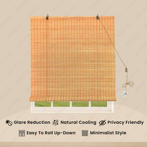 HIPPO Indoor Bamboo Chick Blind for Window Door Sun Protection Rope Mechanism Roll Up Down Bamboo Shade Window for Home & Resturants