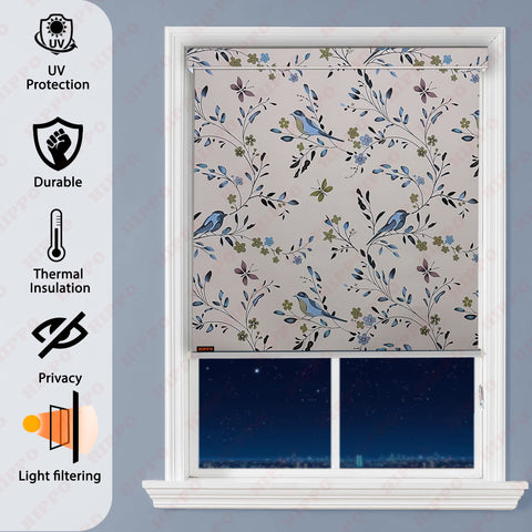 HIPPO Printed Semi Blackout Indoor Roller Blinds for Windows Sun & UV Protection Corded Roll Up & Down Blind for Home Office Cafes
