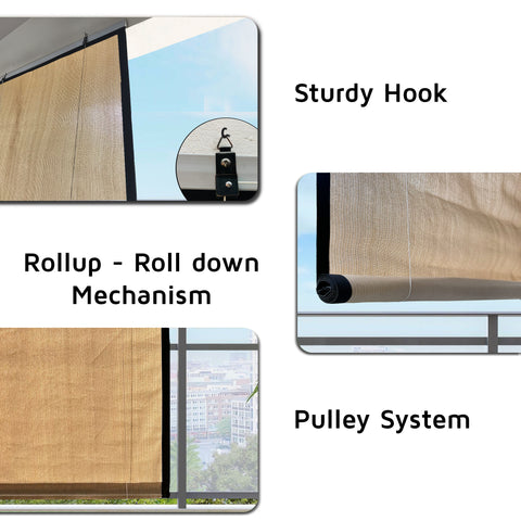 HIPPO Waterproof Chick Blind for Rain Protection Roll Up Blinds for Balcony, Sun Wind Dust & Monsoon Protection Roller Blind