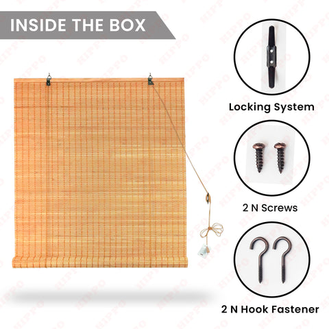 HIPPO Indoor Bamboo Chick Blind for Window Door Sun Protection Rope Mechanism Roll Up Down Bamboo Shade Window for Home & Resturants
