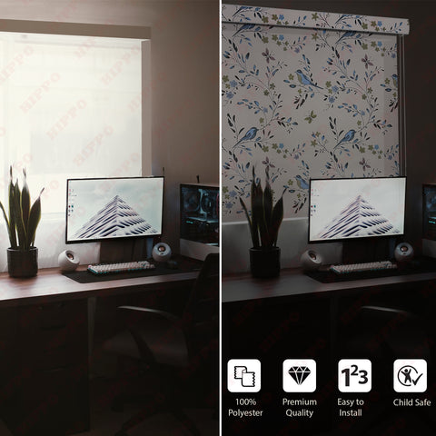 HIPPO Printed Semi Blackout Indoor Roller Blinds for Windows Sun & UV Protection Corded Roll Up & Down Blind for Home Office Cafes