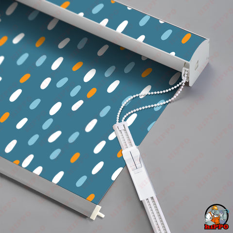 HIPPO Kids Room Blackout Blind with Child Safety Wand Blue Dots Design for Windows Roll Up & Down Blinds for Home