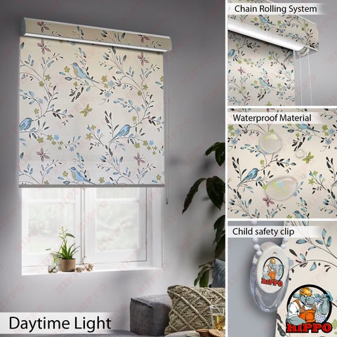 HIPPO Printed Semi Blackout Indoor Roller Blinds for Windows Sun & UV Protection Corded Roll Up & Down Blind for Home Office Cafes