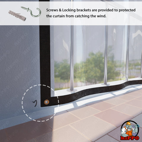 HIPPO Premium Outdoor Transparent PVC Waterproof All Season Curtain With Rust-Proof Eyelet for Balcony, AC, Dust & Wind Protection || (Pack of 1 )