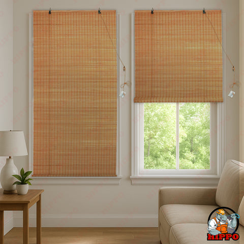 HIPPO Indoor Bamboo Blind for Window Door Sun Protection Rope Mechanism Roll Up Down Bamboo Shade Window for Home & Resturants