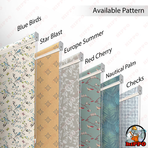 HIPPO Printed Semi Blackout Indoor Roller Blinds for Windows Sun & UV Protection Corded Roll Up & Down Blind for Home Office Cafes