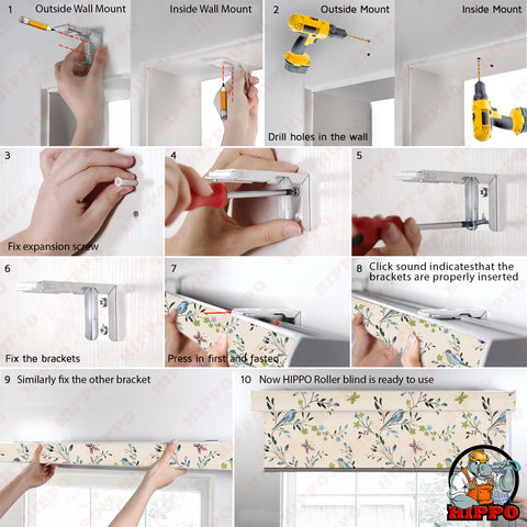 HIPPO Printed Semi Blackout Indoor Roller Blinds for Windows Sun & UV Protection Corded Roll Up & Down Blind for Home Office Cafes