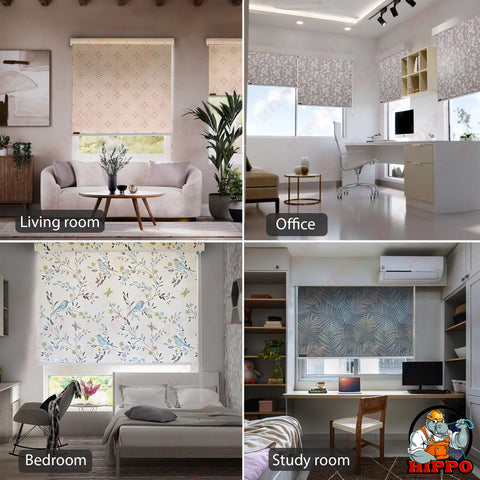 HIPPO Printed Semi Blackout Indoor Roller Blinds for Windows Sun & UV Protection Corded Roll Up & Down Blind for Home Office Cafes