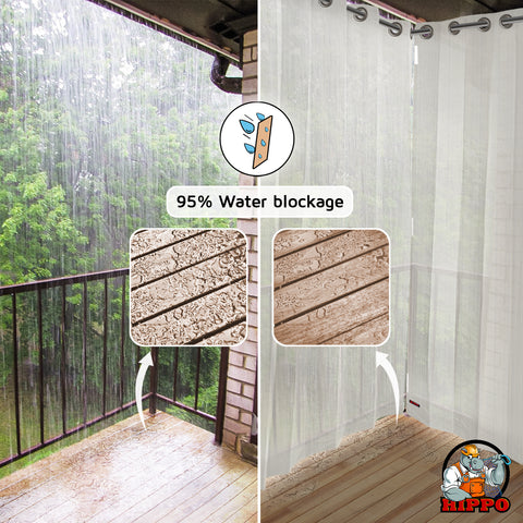 HIPPO 95% Sun Blocking Outdoor Balcony Eyelet Curtains (Pack of 2)