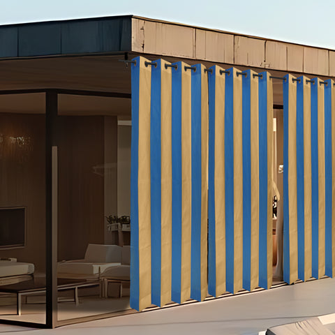 HIPPO Outdoor Stripe Design 180 GSM Sun Blocking Balcony Loop Curtain Sun & UV Protection, Light Filtering for Garden Patio