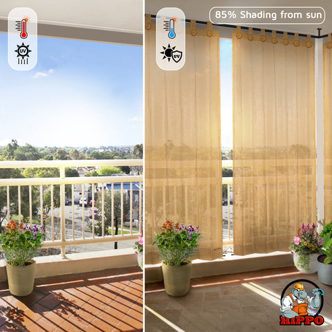 HIPPO 85% Sun Blocking Outdoor Balcony Loop Curtain (Pack of 2)