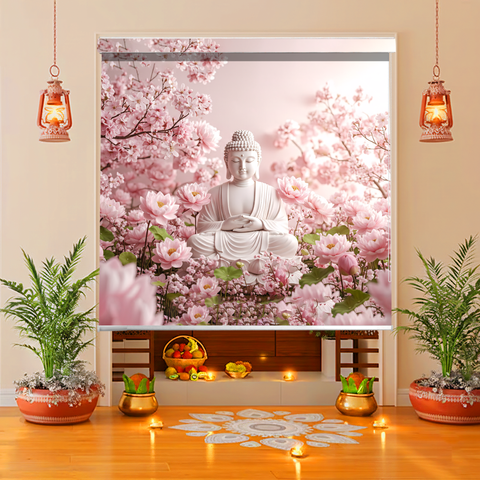 HIPPO Blackout Printed Mandir Blind Lord Shiva Dhyan Mudra Spiritual Religious Roll Up & Down, Temple Blinds for Home & Puja Room
