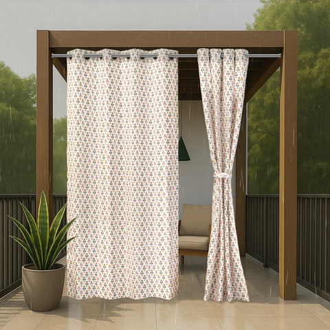 HIPPO Premium Printed Outdoor Curtain 100% Solution Dyed Polyester Luxury 350 GSM, UV Block, Anti Fade & Waterproof (1PC)
