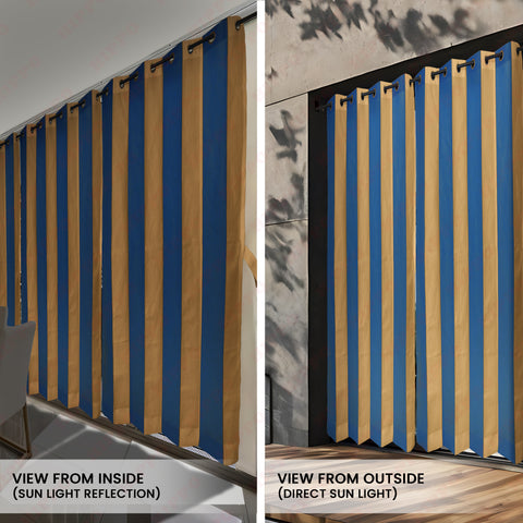 HIPPO Outdoor Stripe Design 180 GSM Sun Blocking Balcony Loop Curtain Sun & UV Protection, Light Filtering for Garden Patio