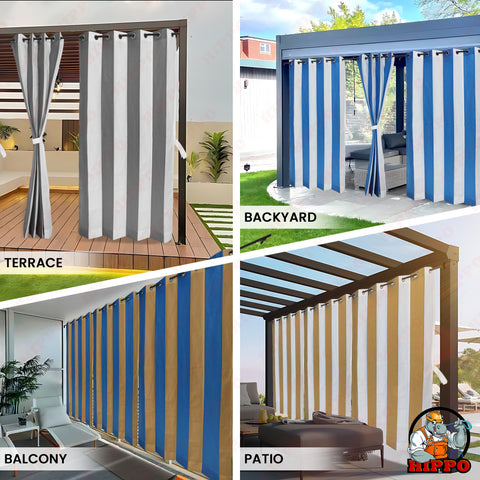 HIPPO Outdoor Stripe Design 180 GSM Sun Blocking Balcony Loop Curtain Sun & UV Protection, Light Filtering for Garden Patio
