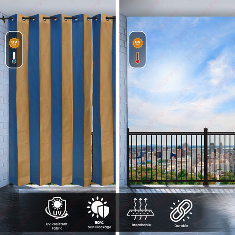 HIPPO Outdoor Stripe Design 180 GSM Sun Blocking Balcony Loop Curtain Sun & UV Protection, Light Filtering for Garden Patio