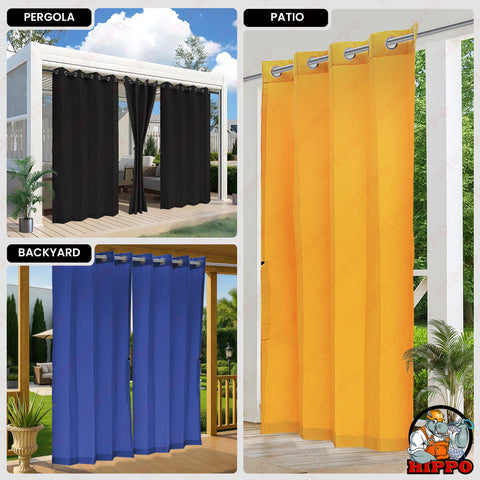 HIPPO Premium Outdoor Curtains Weatherproof Water Repellent 100% Solution Dyed Polyester, 300GSM Solid Shade for Garden (1PC)