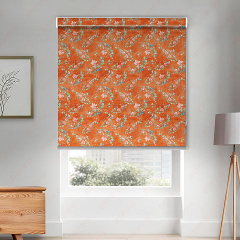 HIPPO Premium Indoor Printed Blackout Blinds (Floral Bird - Orange)