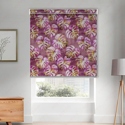 HIPPO Premium Indoor Printed Blackout Blinds (Exotic Leaves - Mauve)