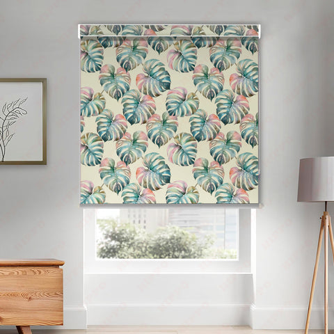 HIPPO Premium Indoor Printed Blackout Blinds (ExoticLeavesPastel )