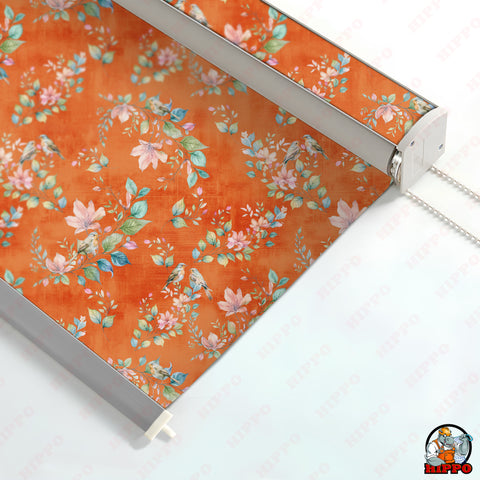 HIPPO Premium Indoor Printed Blackout Blinds (Floral Bird - Orange)