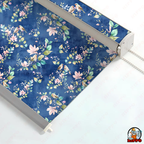 HIPPO Premium Indoor Printed Blackout Blinds (Floral Bird - Blue)