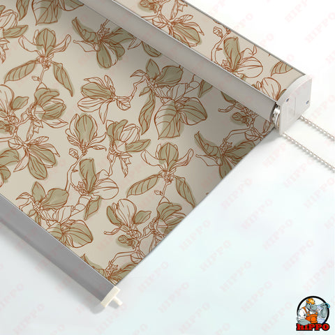 HIPPO Premium Indoor Printed Blackout Blinds (Foliage- Beige)