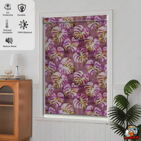 HIPPO Premium Indoor Printed Blackout Blinds (Exotic Leaves - Mauve)