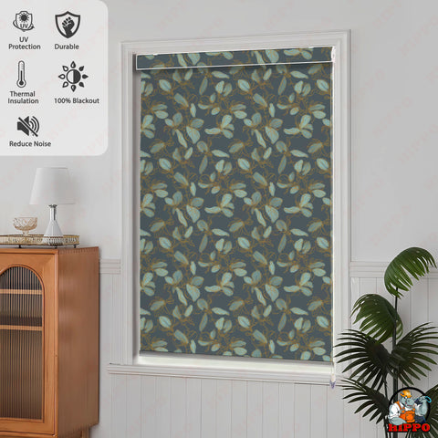 HIPPO Premium Indoor Printed Blackout Blinds (Foliage- Blues)