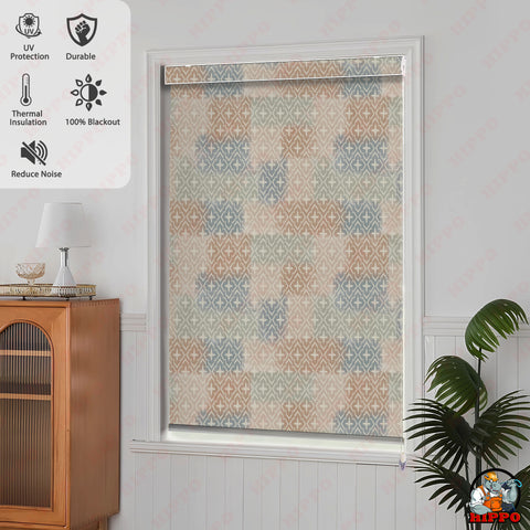 HIPPO Premium Indoor Printed Blackout Blinds (Ikat - Browns)