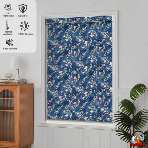 HIPPO Premium Indoor Printed Blackout Blinds (Floral Bird - Blue)