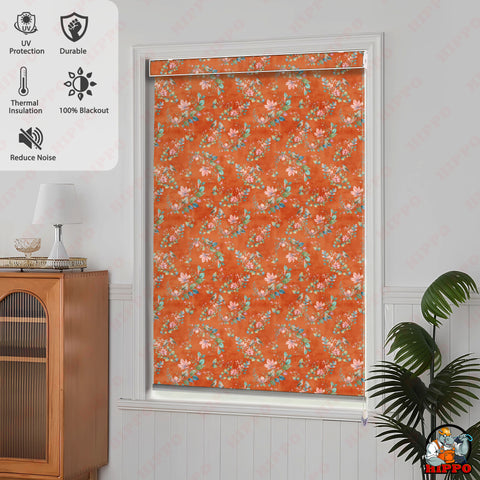 HIPPO Premium Indoor Printed Blackout Blinds (Floral Bird - Orange)