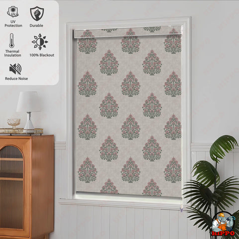 HIPPO Premium Indoor Printed Blackout Blinds (Mughal -  Roseatte)