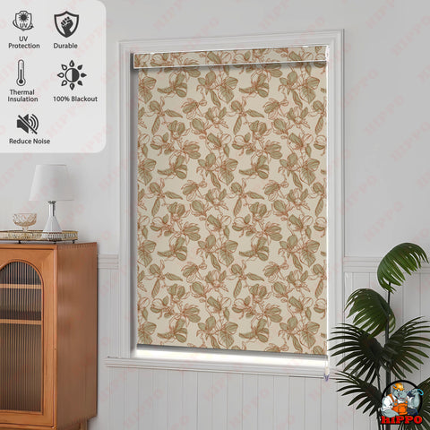 HIPPO Premium Indoor Printed Blackout Blinds (Foliage- Beige)