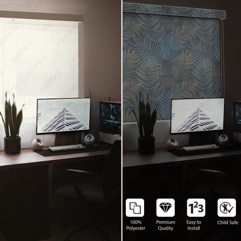 HIPPO Printed Semi Blackout Indoor Roller Blinds for Windows Sun & UV Protection Corded Roll Up & Down Blind for Home Office Cafes (Nautical Palm)