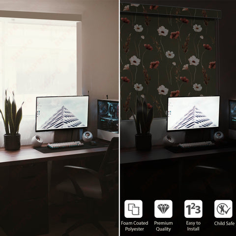 HIPPO Premium Indoor Printed Blackout Blinds (Hey Spring-Olive)