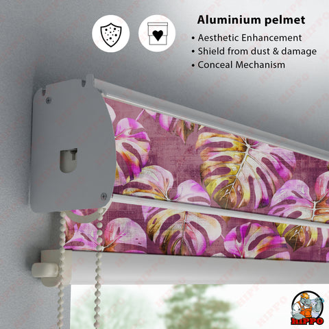 HIPPO Premium Indoor Printed Blackout Blinds (Exotic Leaves - Mauve)