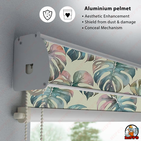 HIPPO Premium Indoor Printed Blackout Blinds (ExoticLeavesPastel )