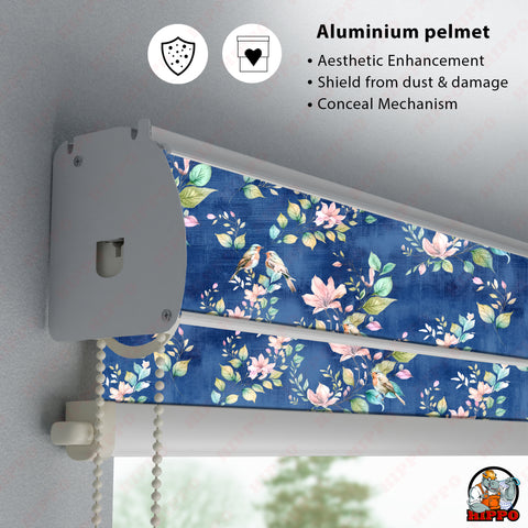 HIPPO Premium Indoor Printed Blackout Blinds (Floral Bird - Blue)