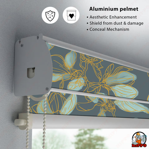 HIPPO Premium Indoor Printed Blackout Blinds (Foliage- Blues)