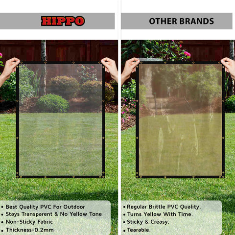 HIPPO Clear PVC Tarp Waterproof Dustproof Windproof Anti-UV Anti-Tear, Transparent Balcony, Outdoor, Patio Tarps