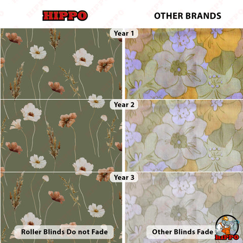 HIPPO Premium Indoor Printed Blackout Blinds (Hey Spring-Olive)