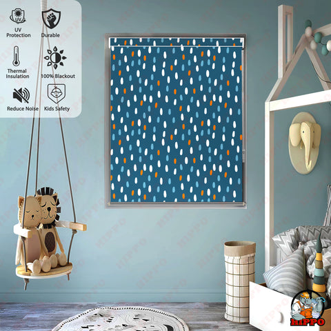 HIPPO Kids Room Blackout Blind with Child Safety Wand Blue Dots Design for Windows Roll Up & Down Blinds for Home