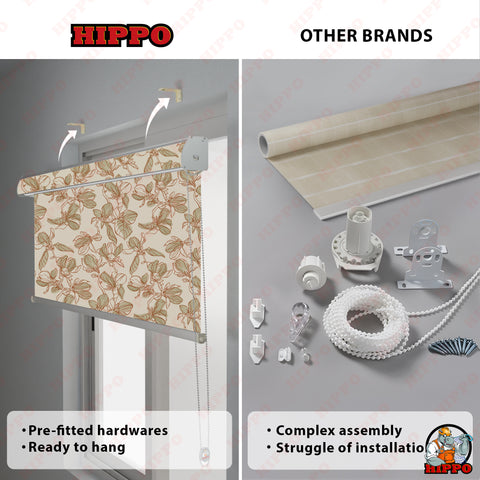 HIPPO Premium Indoor Printed Blackout Blinds (Foliage- Beige)