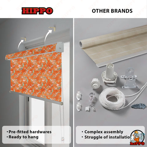 HIPPO Premium Indoor Printed Blackout Blinds (Floral Bird - Orange)