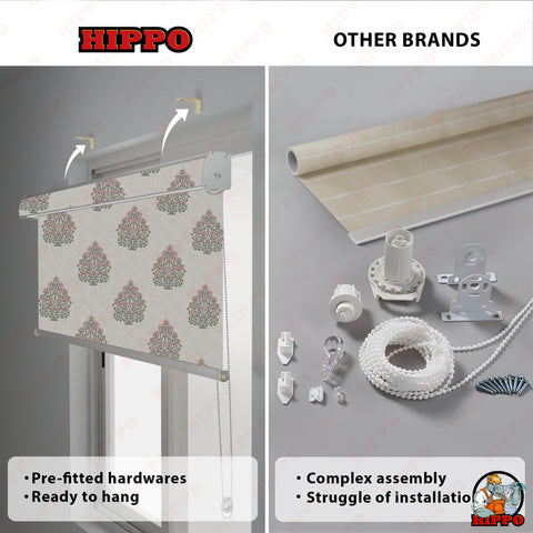 HIPPO Premium Indoor Printed Blackout Blinds (Mughal -  Roseatte)