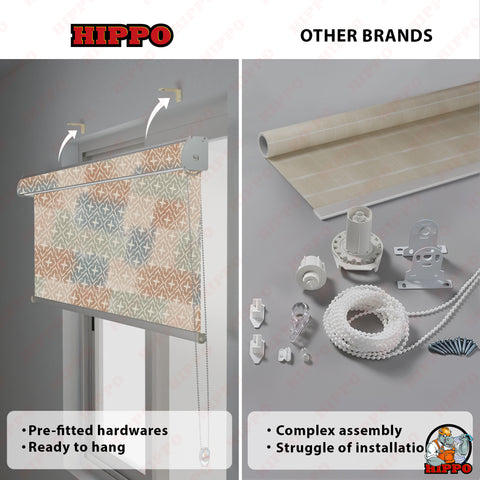 HIPPO Premium Indoor Printed Blackout Blinds (Ikat - Browns)