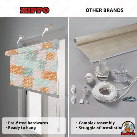 HIPPO Premium Indoor Printed Blackout Blinds (IkatPastel Mustard)